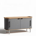 Modern gray sideboard cabinet with wooden top and metal legs 150 x 40 x 80cm