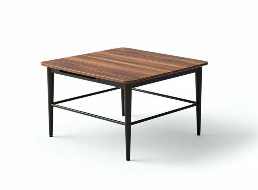 Wooden coffee table with black metal legs 90 x 90 x 45cm