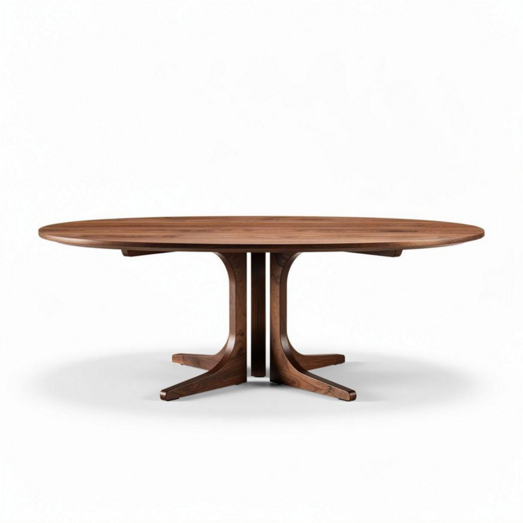 Walnut oval dining table with sleek pedestal base 180 x 90 x 75cm