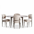 Dining table set with upholstered chairs dark wood finish round design 90 x 90 x 75cm