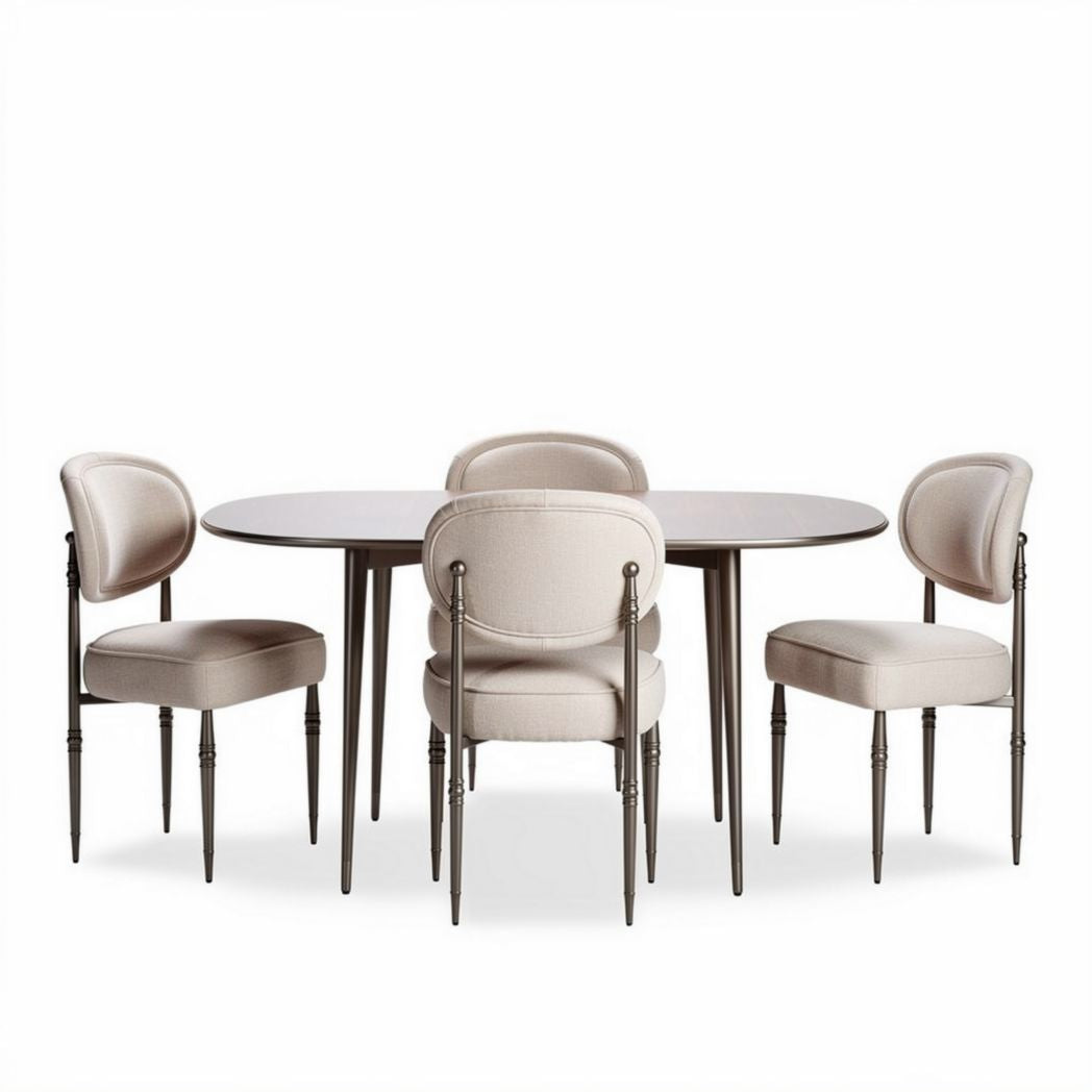 Dining table set with upholstered chairs dark wood finish round design 90 x 90 x 75cm