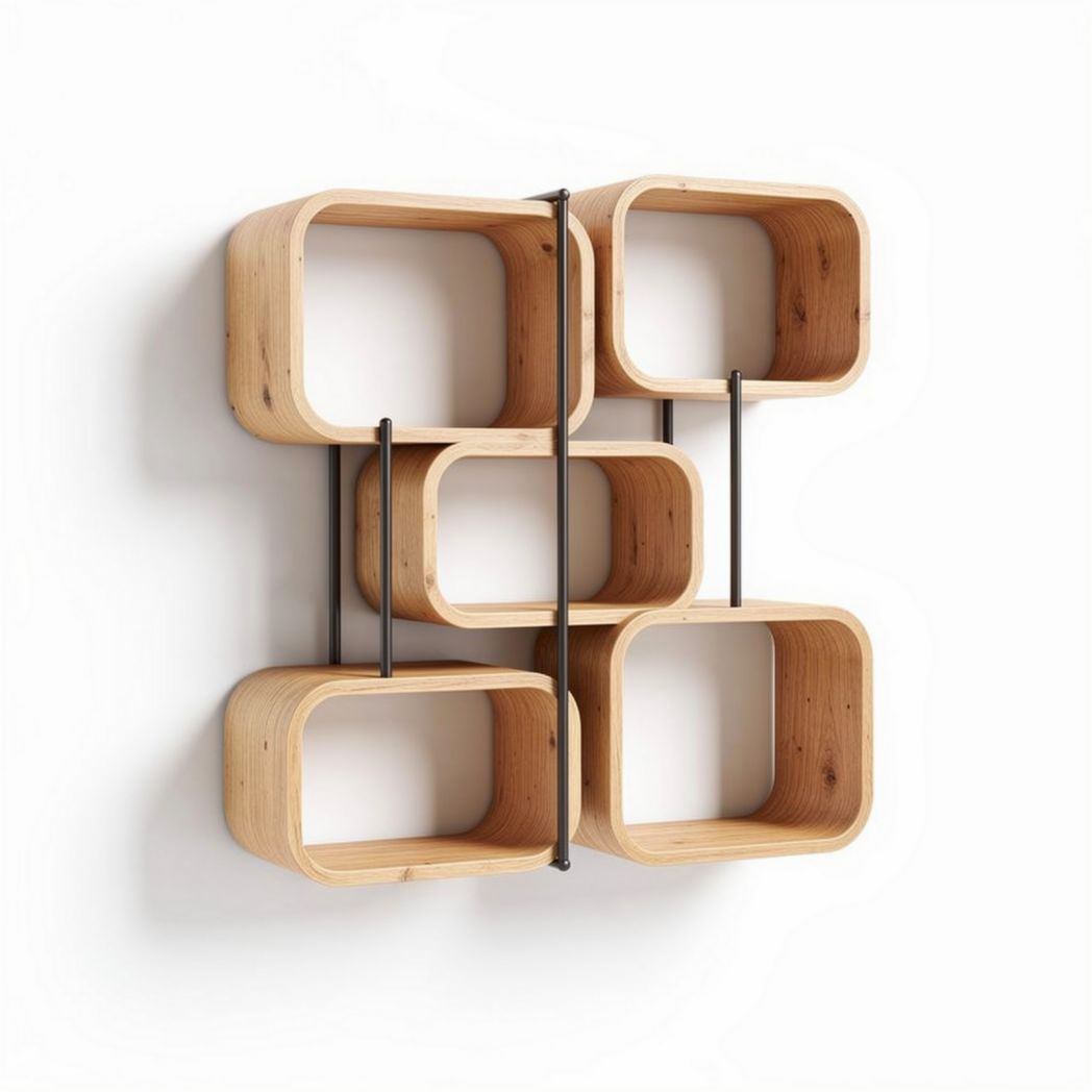 Wooden wall shelf unit with metal brackets for display and storage 120 x 60 x 20cm