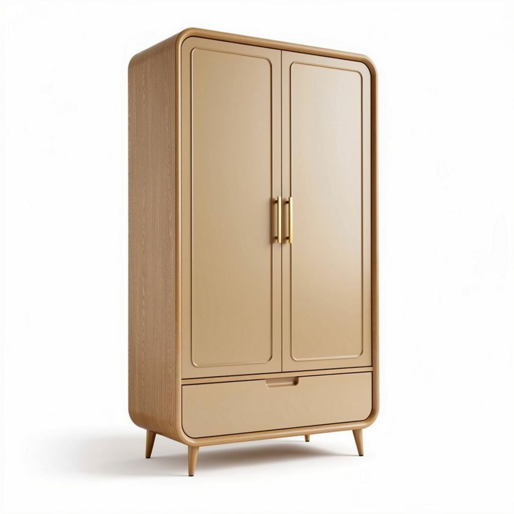 Wooden storage cabinet with two doors and a drawer 100 x 60 x 40cm in beige color