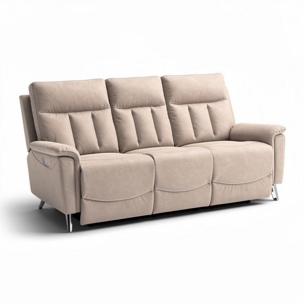Reclining sofa in beige fabric with cup holders 190 x 90 x 100cm