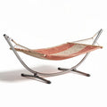 Hammock with steel stand in orange and cream for outdoor relaxation 200 x 100 x 120cm