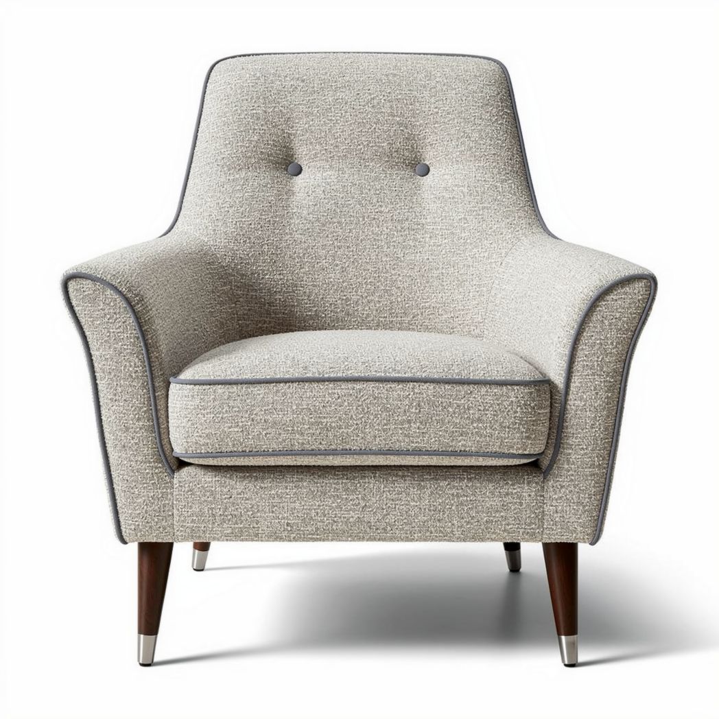 Fabric upholstered armchair with tapered wooden legs in light gray 75 x 80 x 90cm