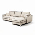 L-shaped sectional sofa with removable cushion covers in cream fabric 210 x 90 x 85cm