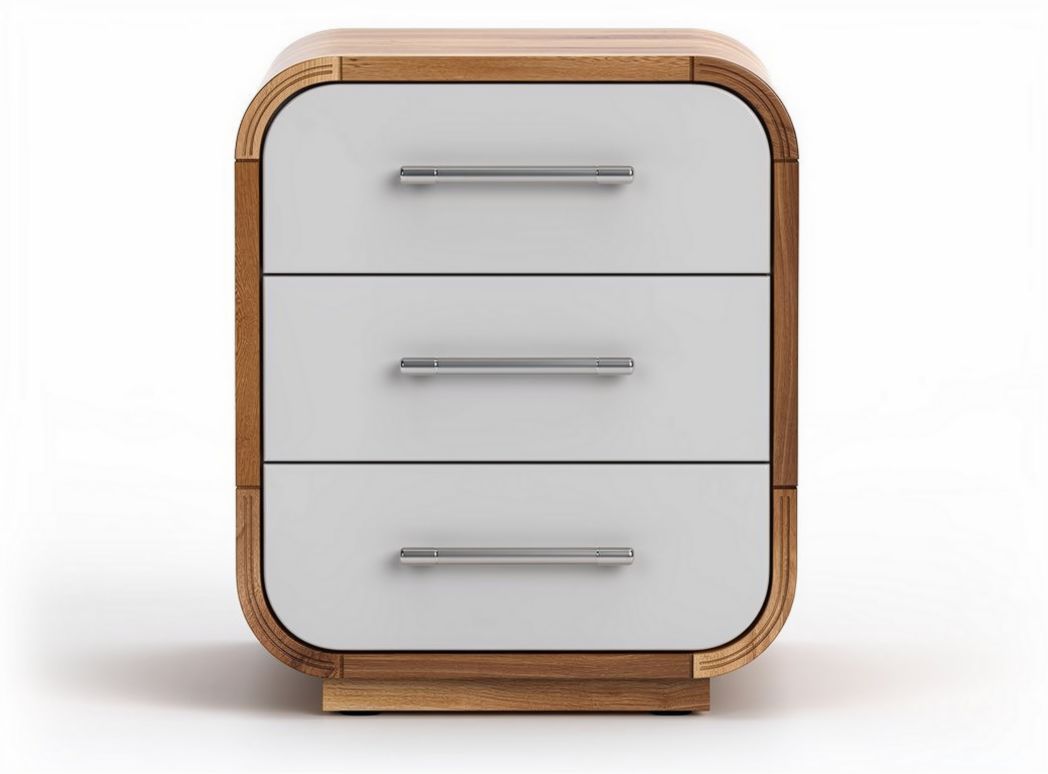 Wooden nightstand with three drawers and white front panels 40 x 40 x 40cm