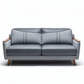 Gray fabric and leather sofa with wooden armrests 180 x 85 x 75cm