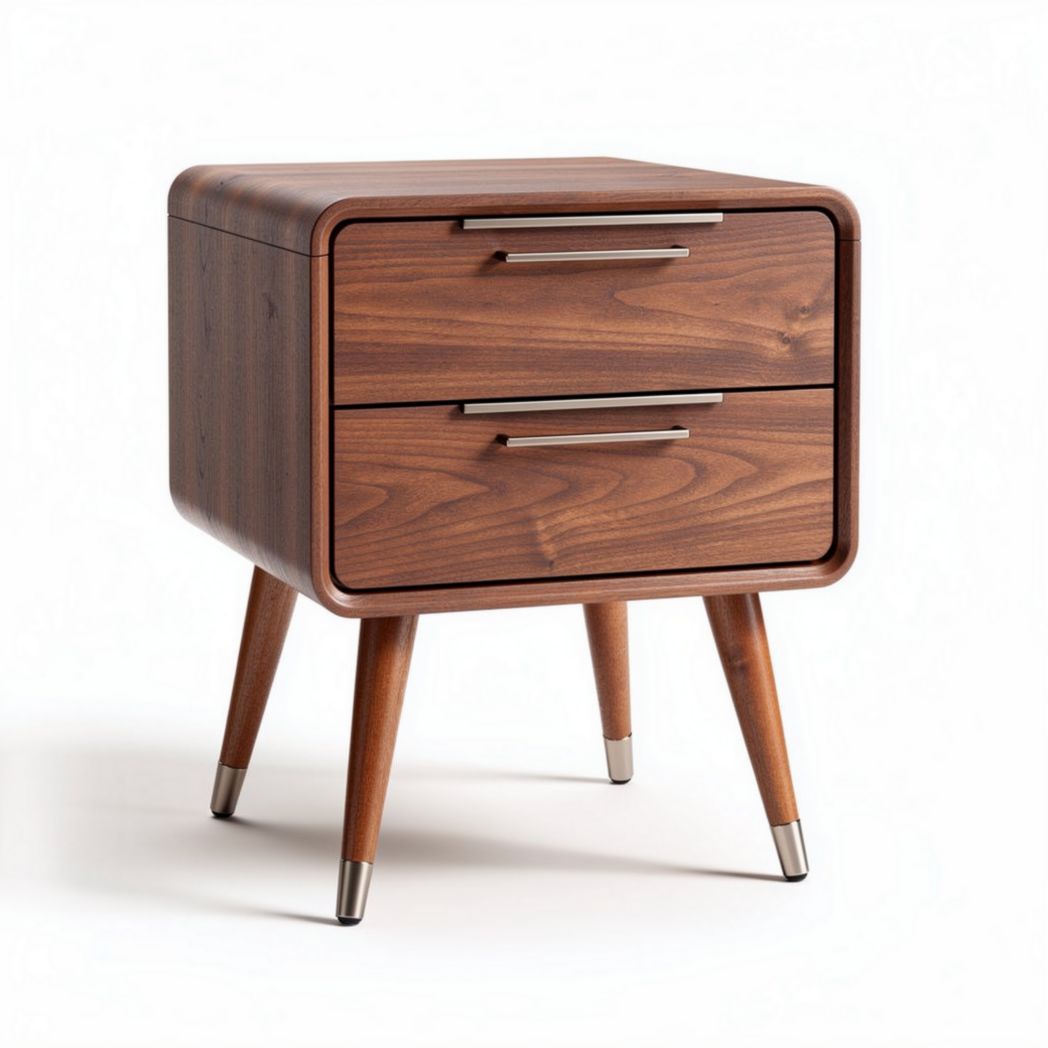 Wooden nightstand with two drawers and stylish tapered legs 45 x 40 x 50cm